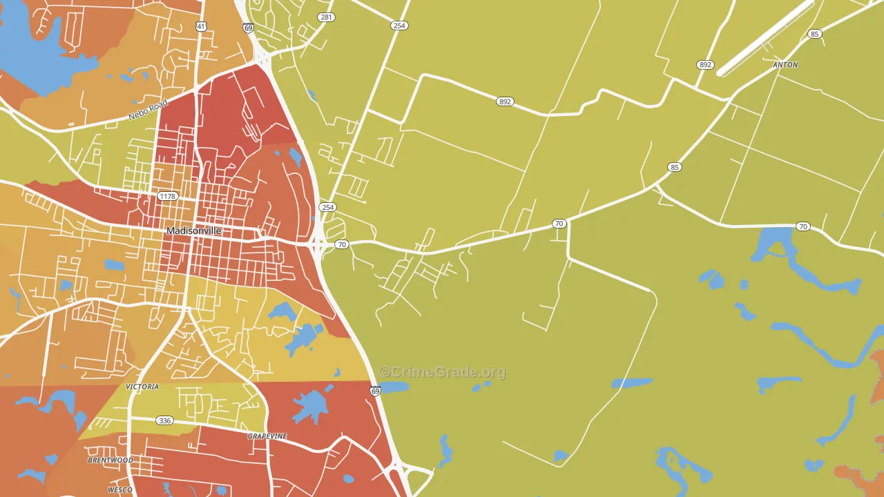 Grapevine, KY Map of Robbery Rates