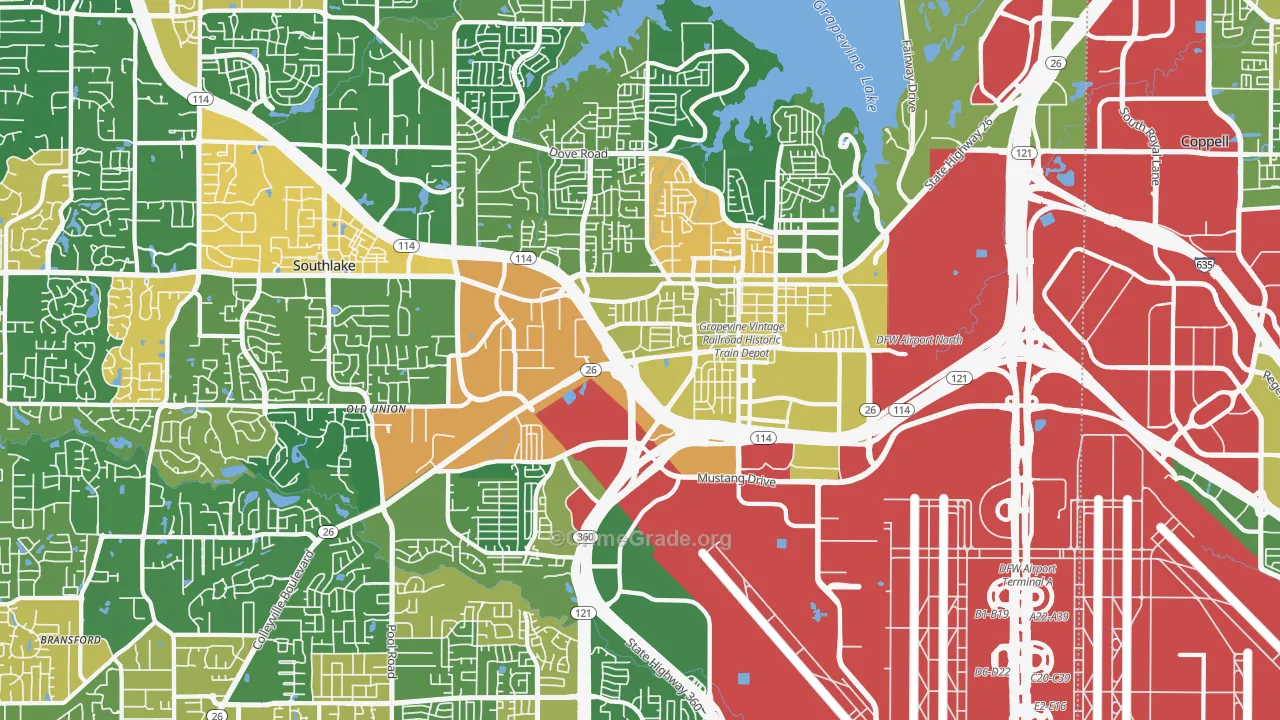 Grapevine, TX Map of Robbery Rates