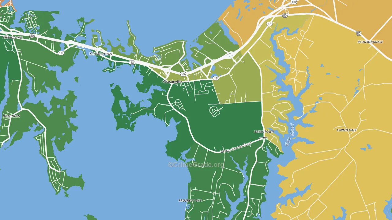Grasonville, MD Map of Robbery Rates