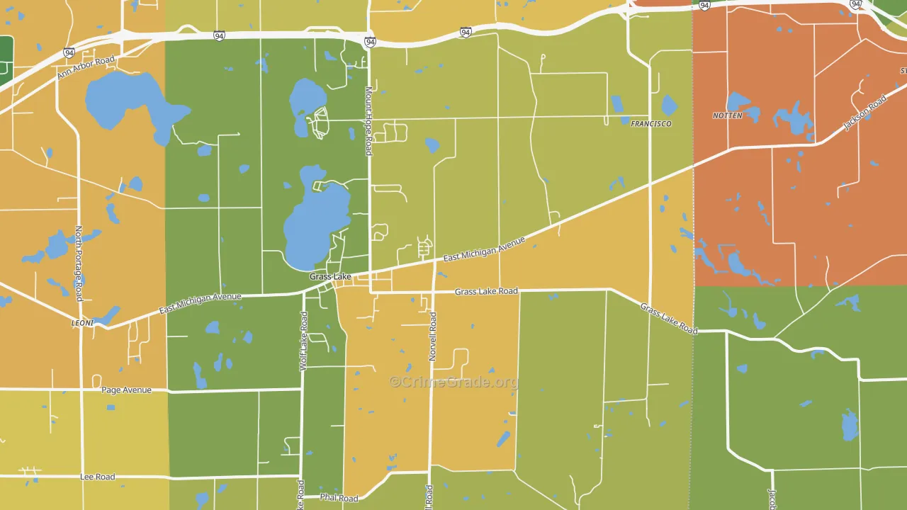 Grass Lake, MI Map of Robbery Rates