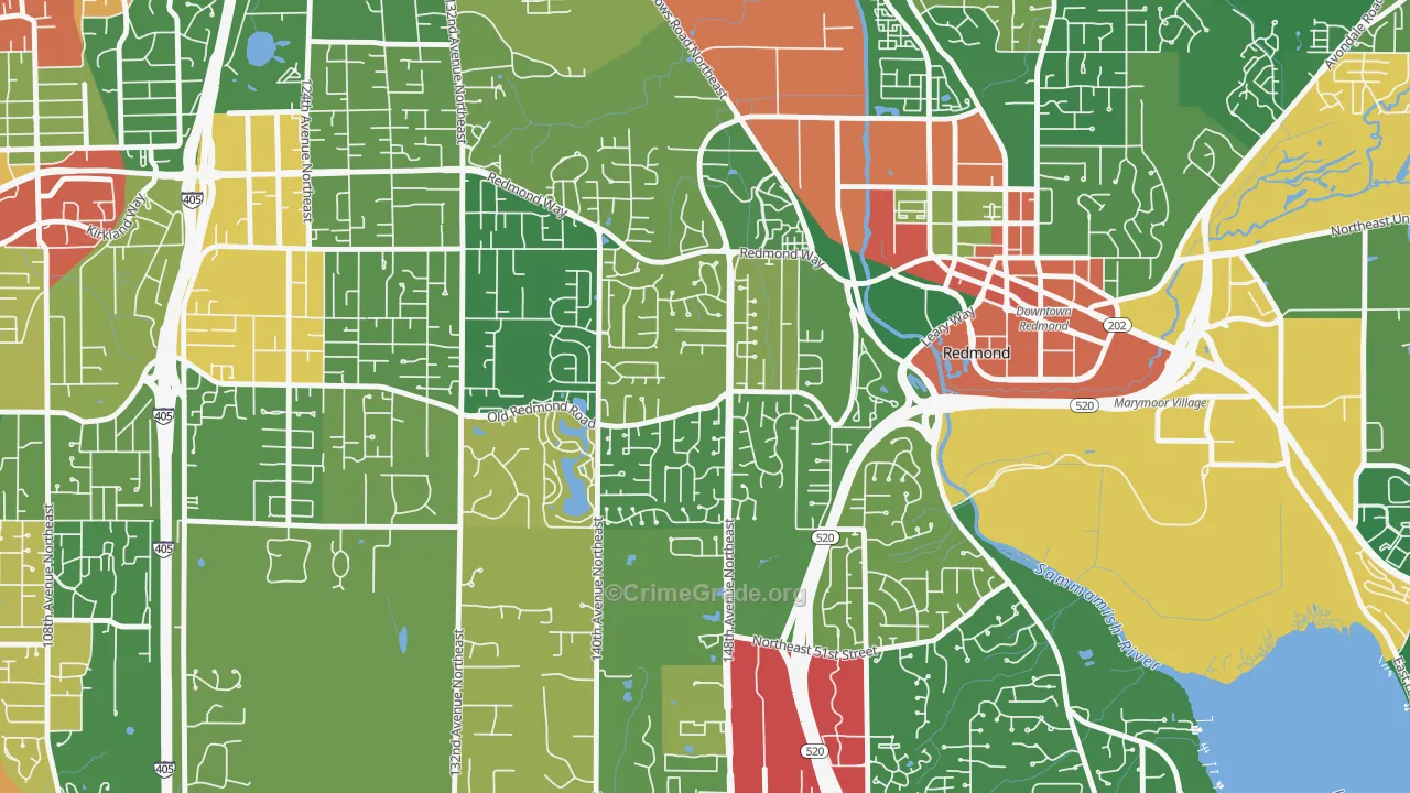Grass Lawn, Redmond, WA Map of Robbery Rates