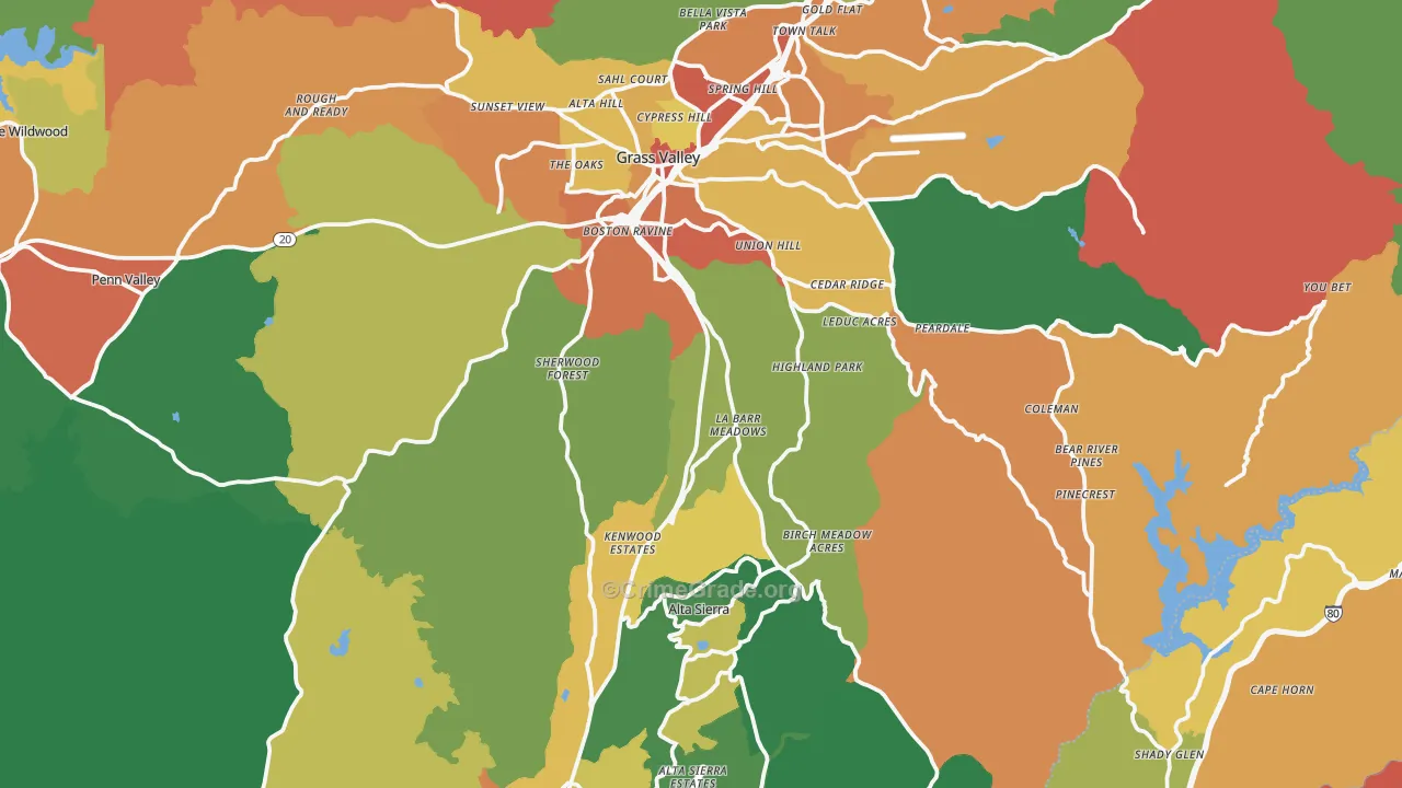 Grass Valley, CA Map of Robbery Rates