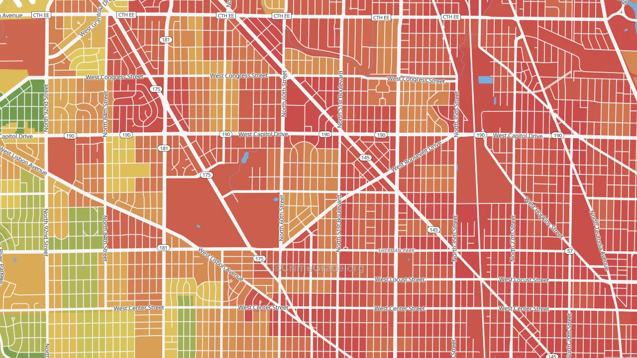 Grasslyn Manor, Milwaukee, WI Map of Robbery Rates