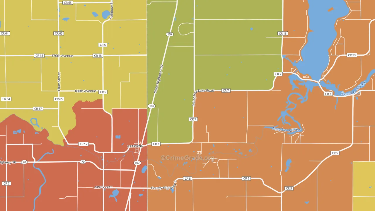 Grasston, MN Map of Robbery Rates