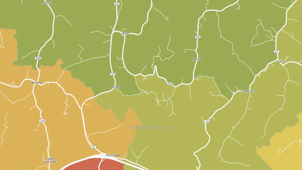 Grassy Creek, KY Map of Robbery Rates