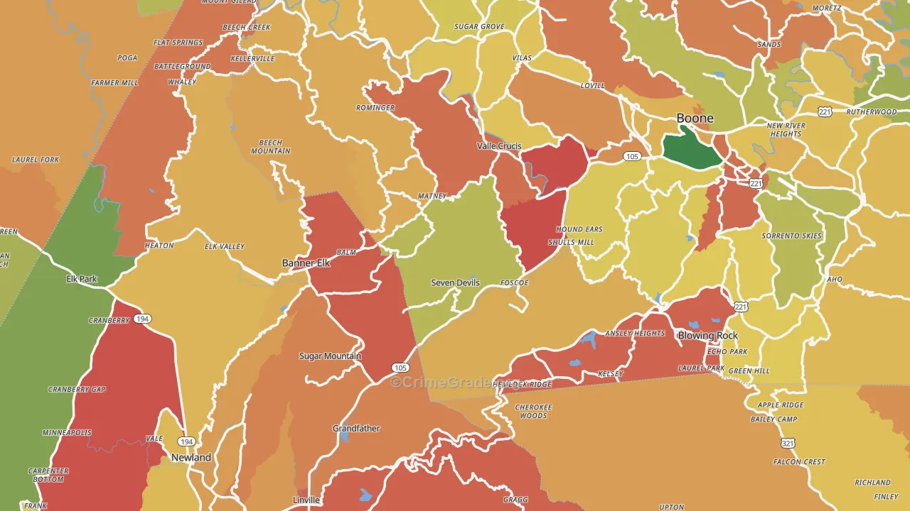 Grassy Creek, NC Map of Robbery Rates