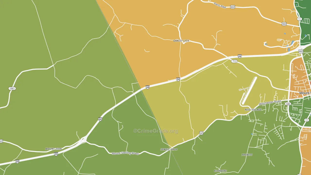Grassy Lick, KY Map of Robbery Rates