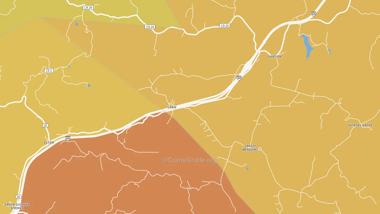Grassy Meadows, WV Map of Robbery Rates