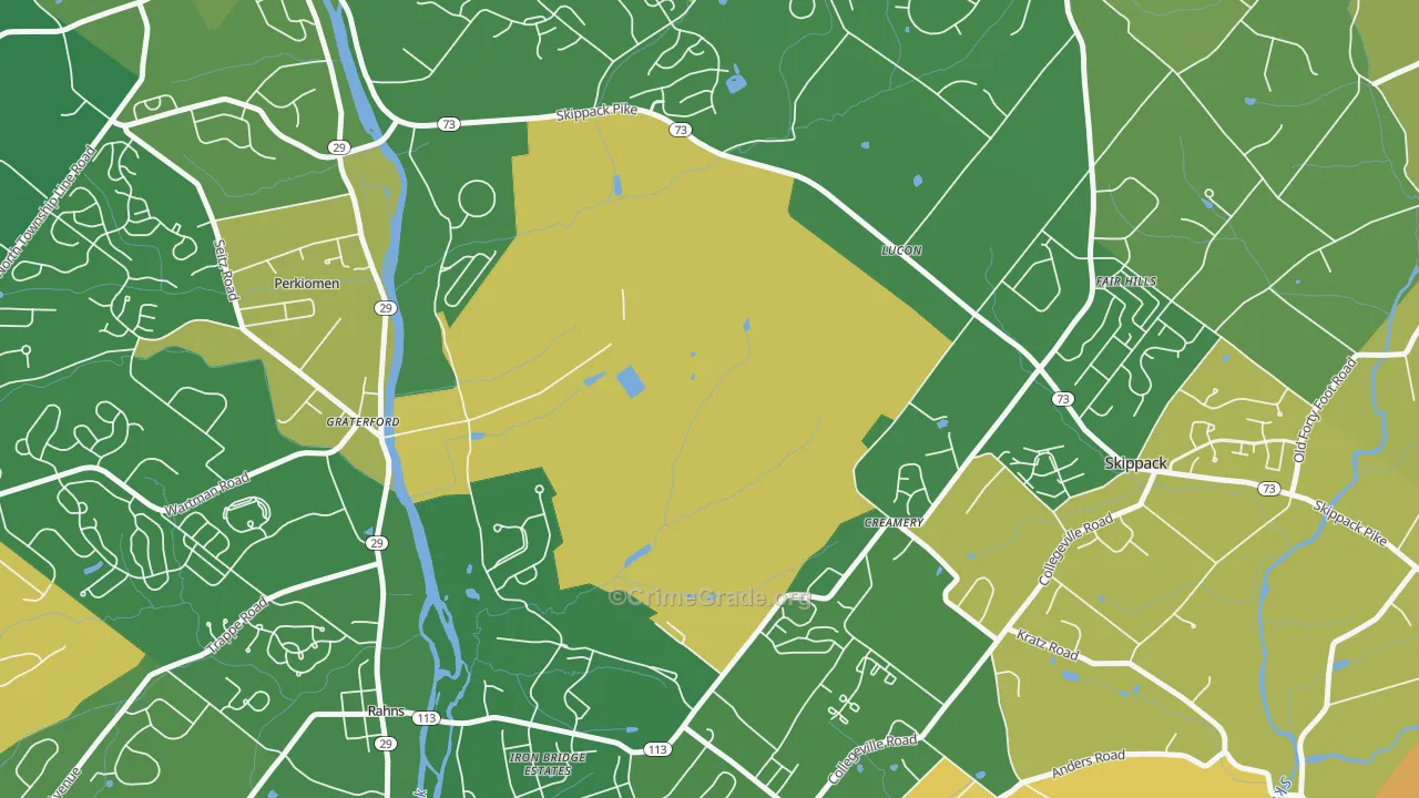 Graterford, PA Map of Robbery Rates