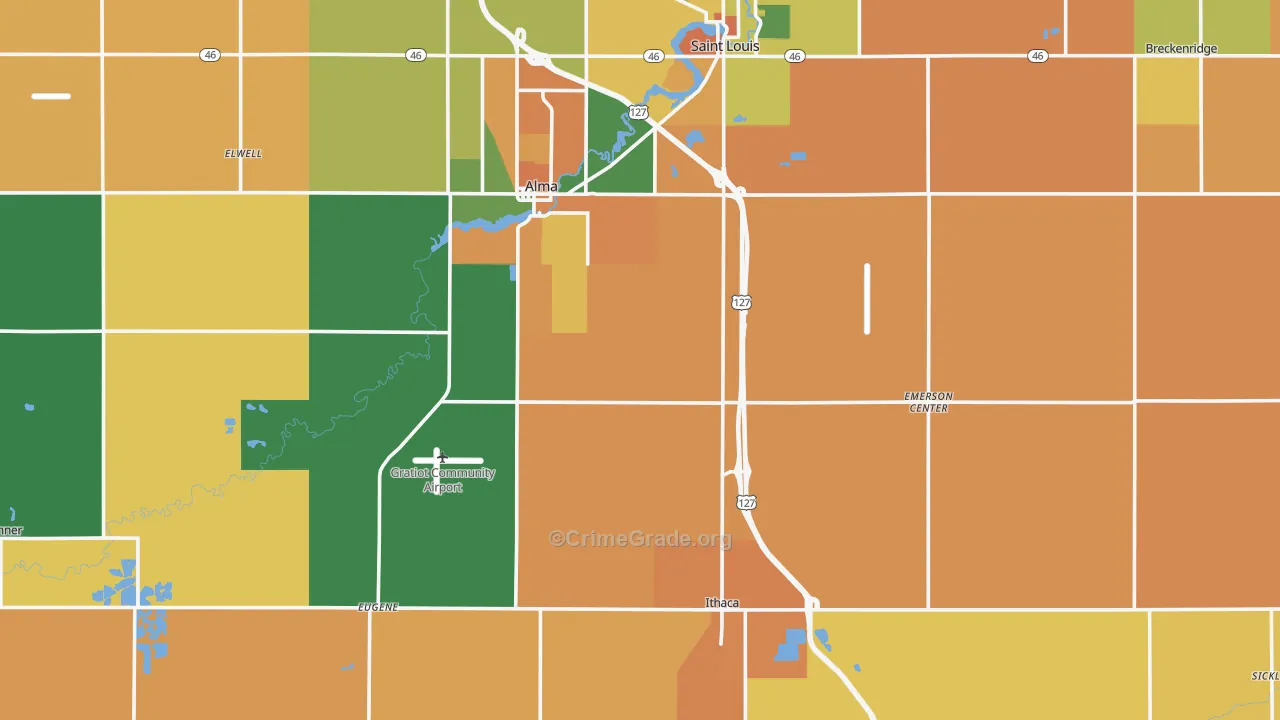 Gratiot County, MI Map of Robbery Rates