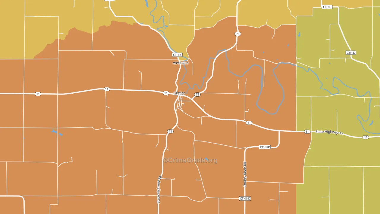 Gratiot, WI Map of Robbery Rates