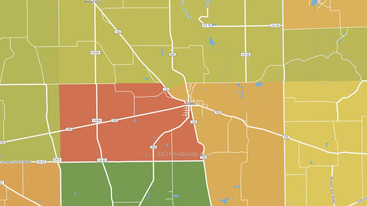Gratis, OH Map of Robbery Rates