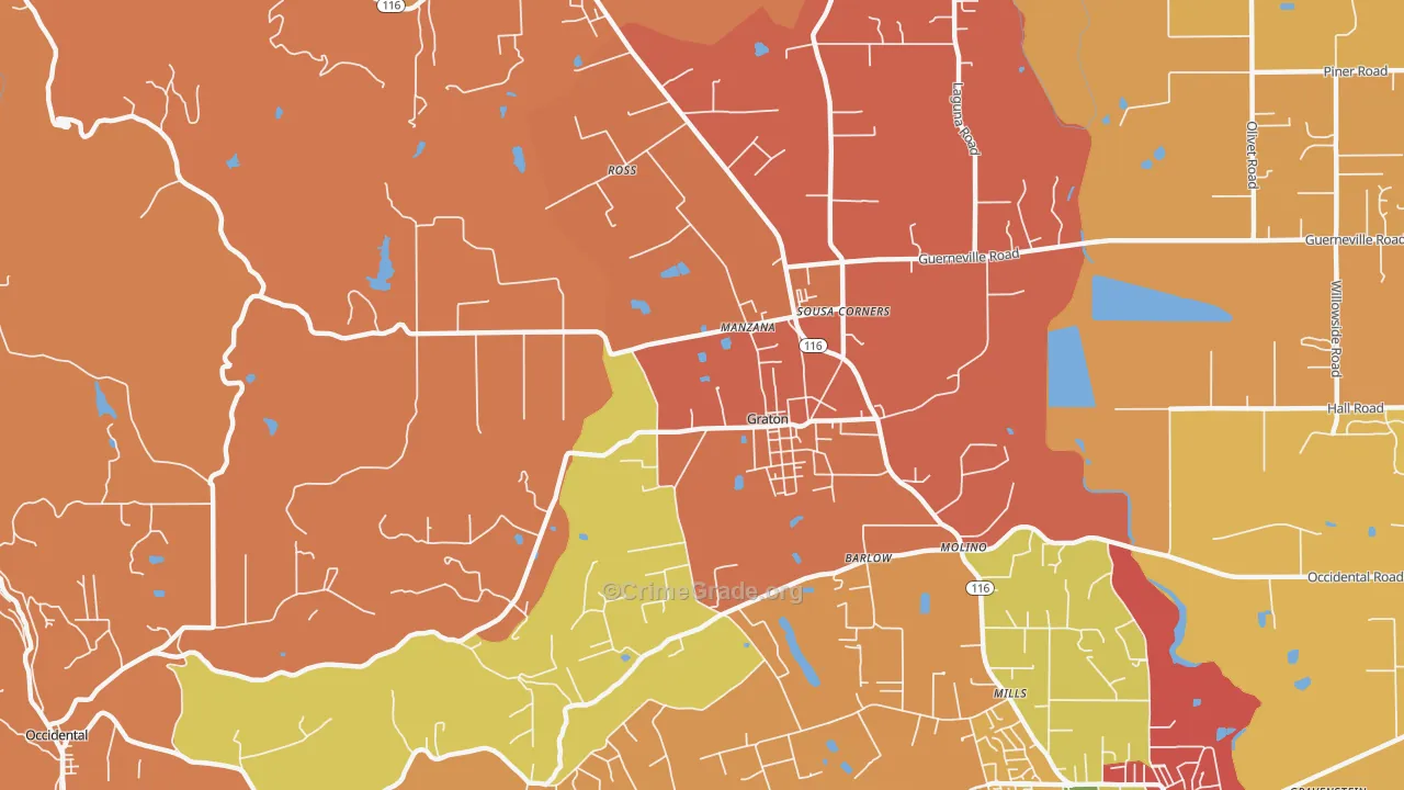 Graton, CA Map of Robbery Rates