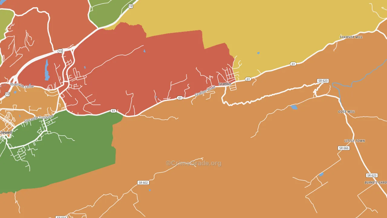 Gratton, VA Map of Robbery Rates
