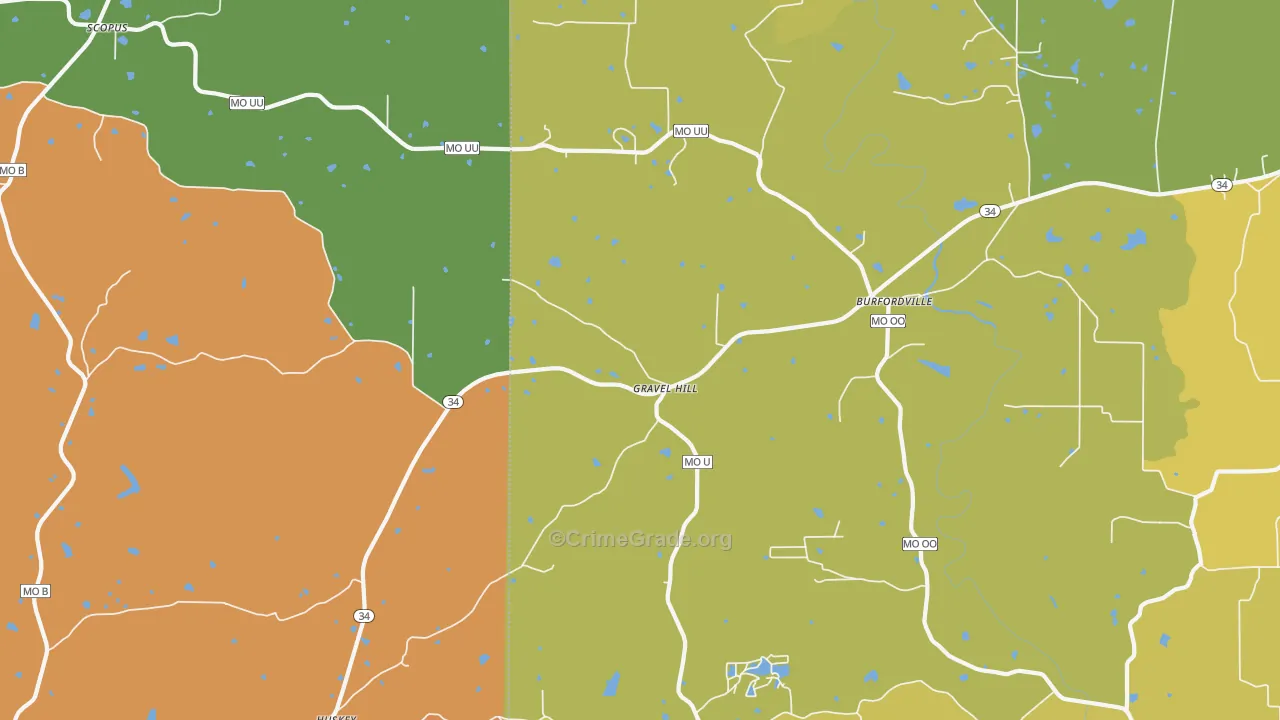 Gravel Hill, MO Map of Robbery Rates