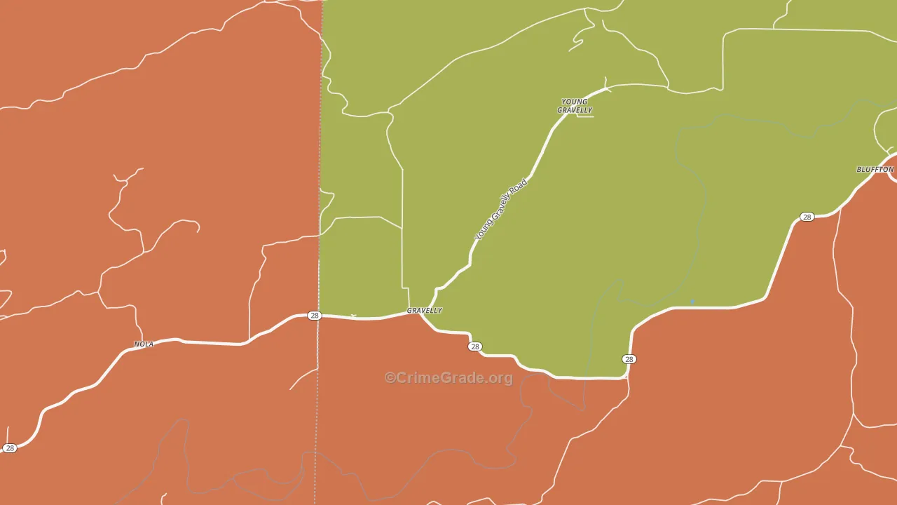 Gravelly, AR Map of Robbery Rates