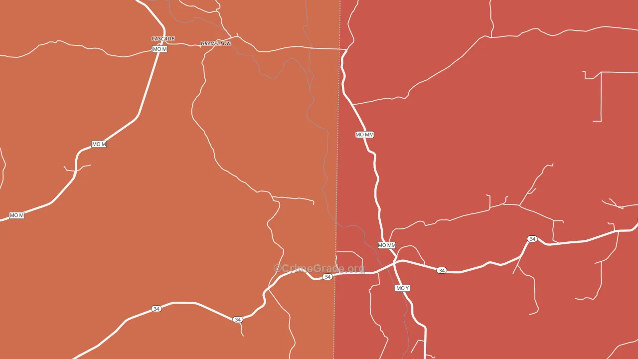Gravelton, MO Map of Robbery Rates