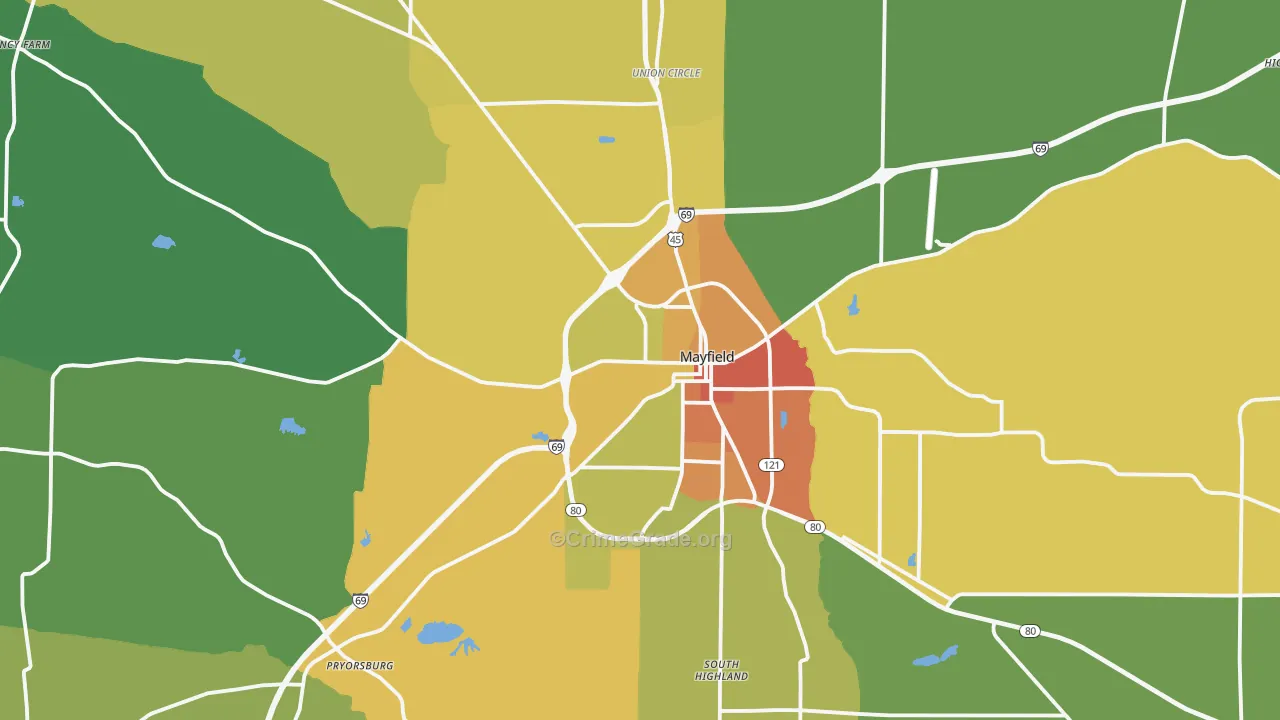 Graves County, KY Map of Robbery Rates