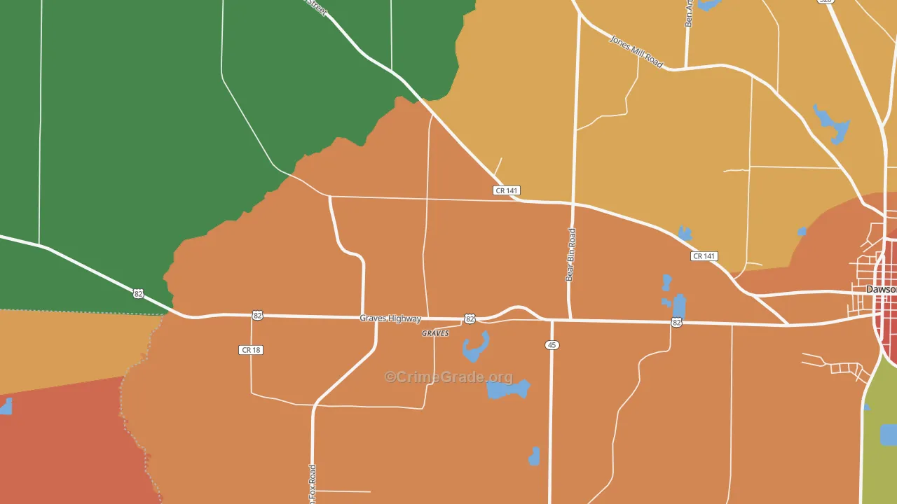 Graves, GA Map of Robbery Rates