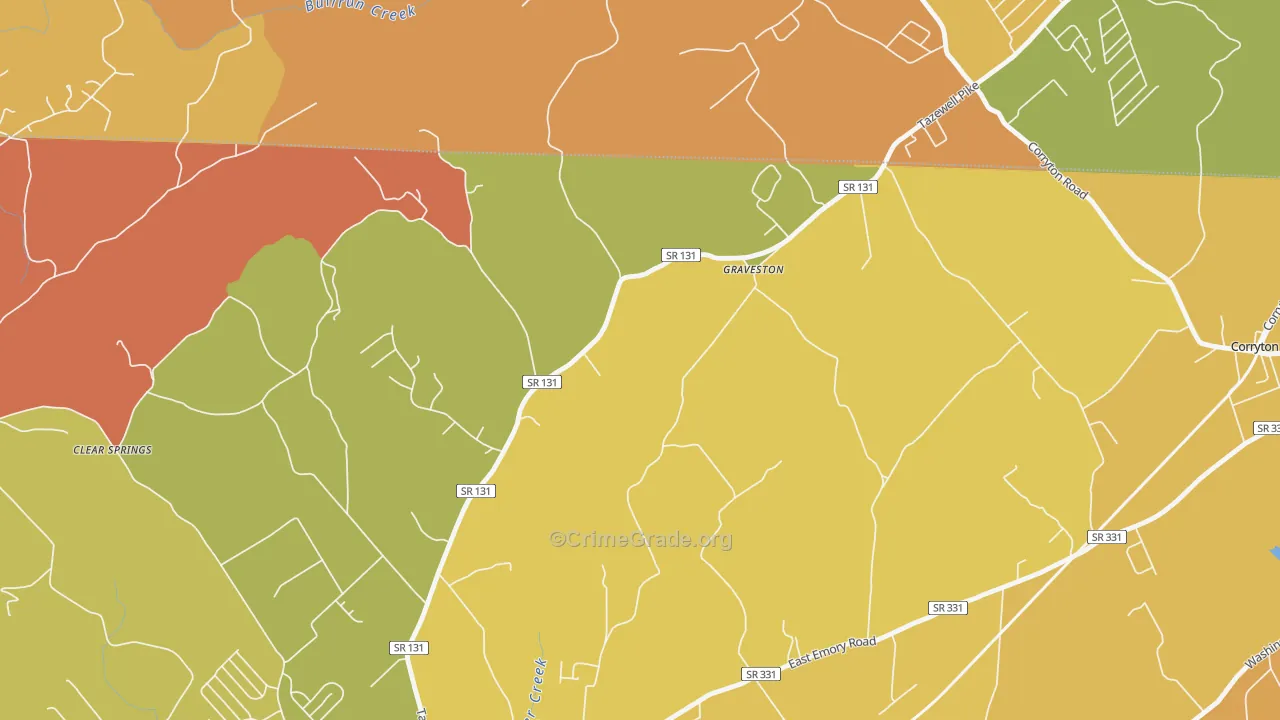 Graveston, TN Map of Robbery Rates