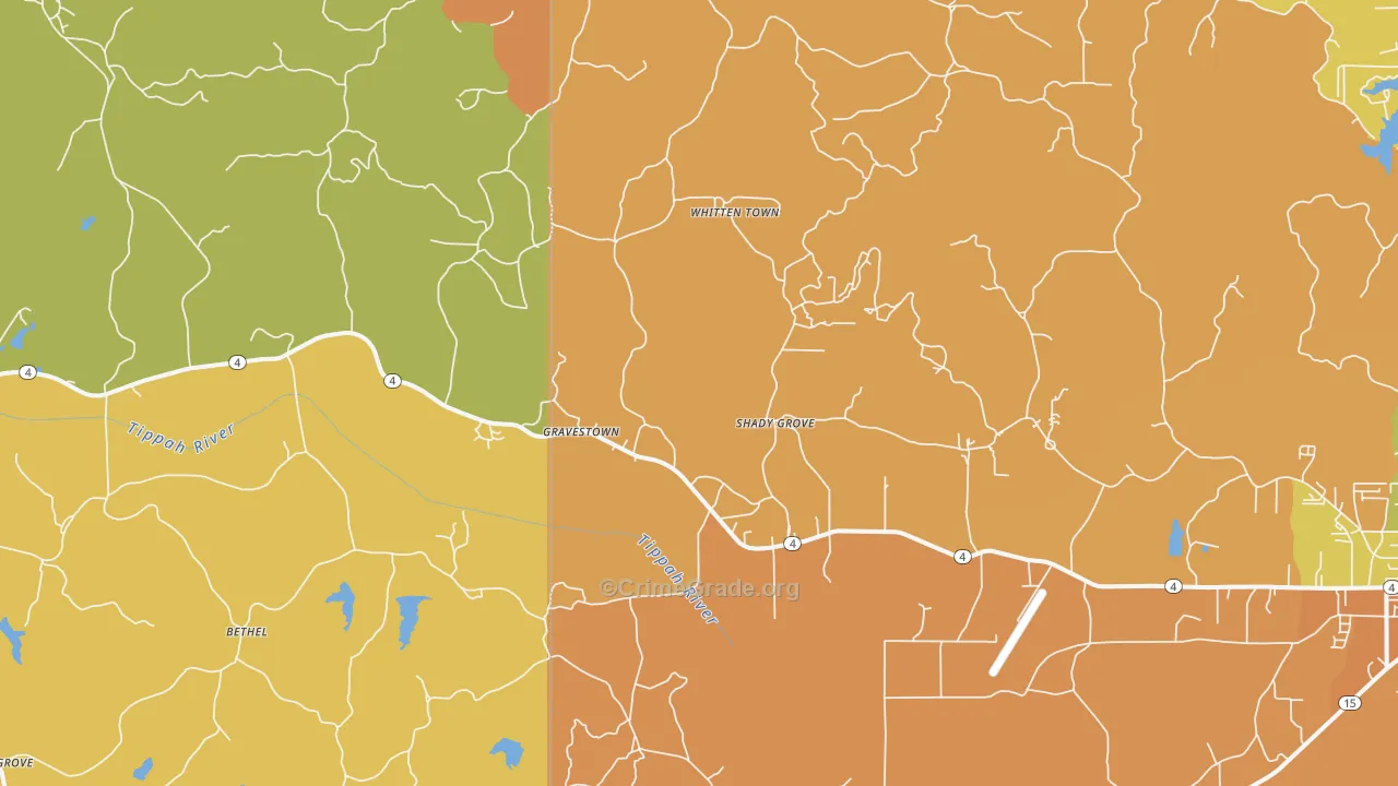 Gravestown, MS Map of Robbery Rates