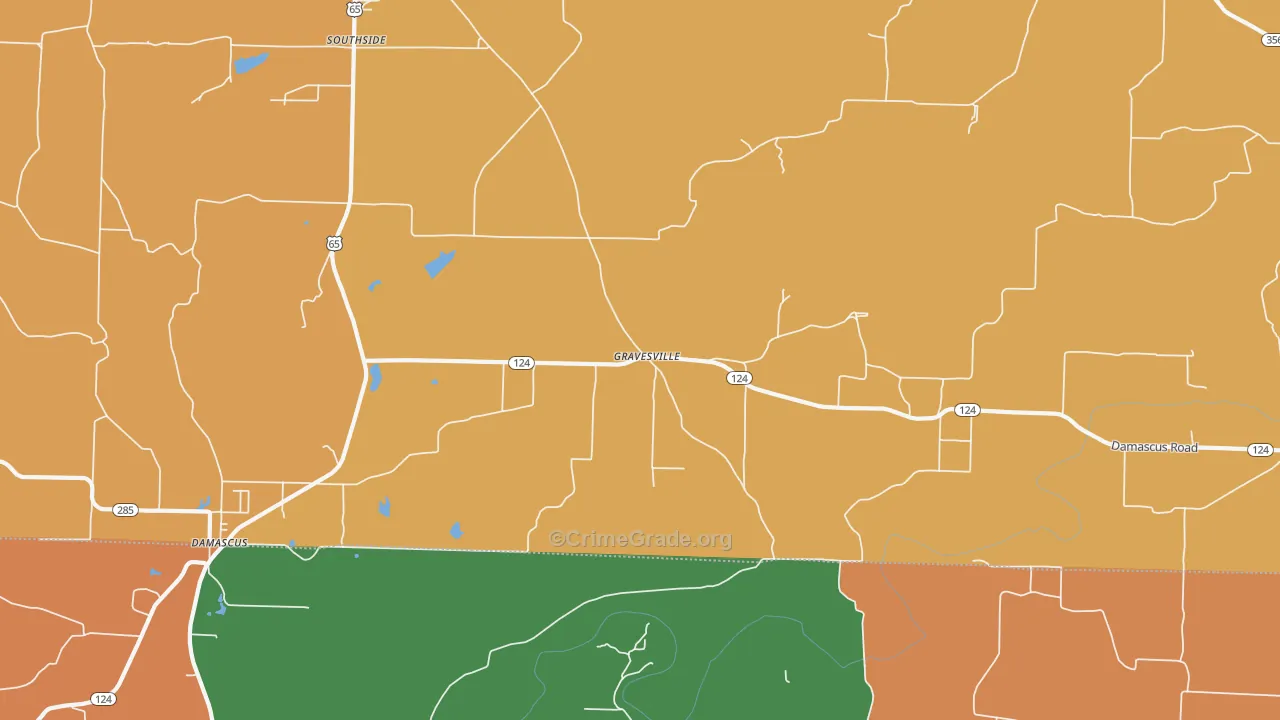 Gravesville, AR Map of Robbery Rates