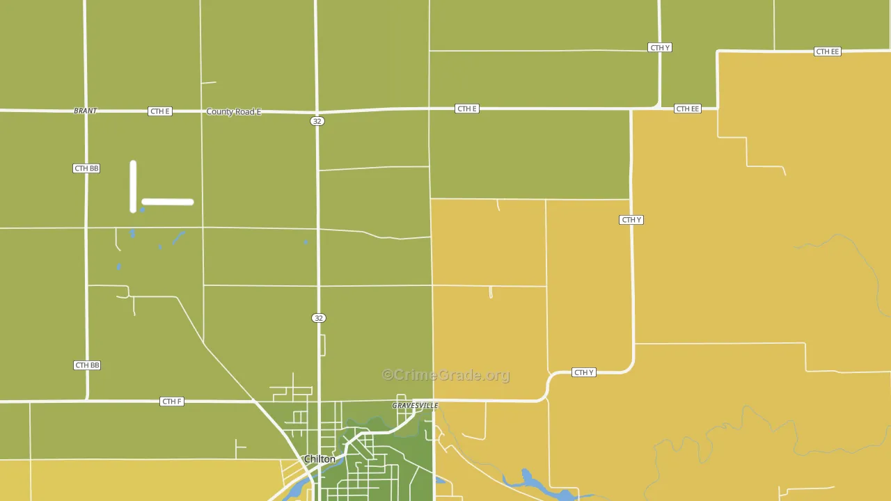 Gravesville, WI Map of Robbery Rates