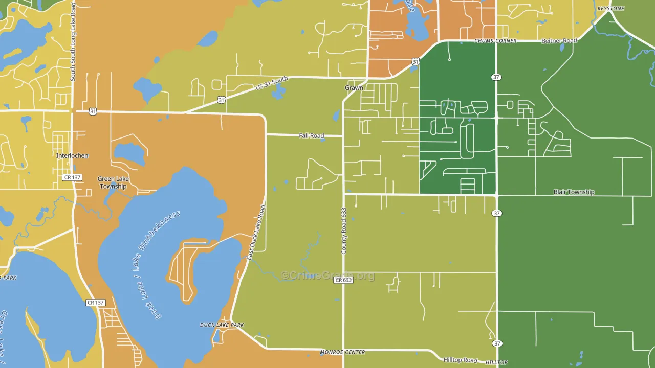 Grawn, MI Map of Robbery Rates