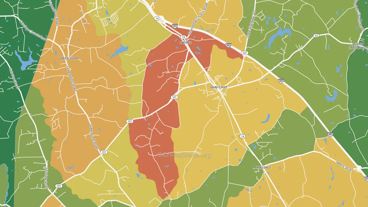 Gray Court, SC Map of Robbery Rates