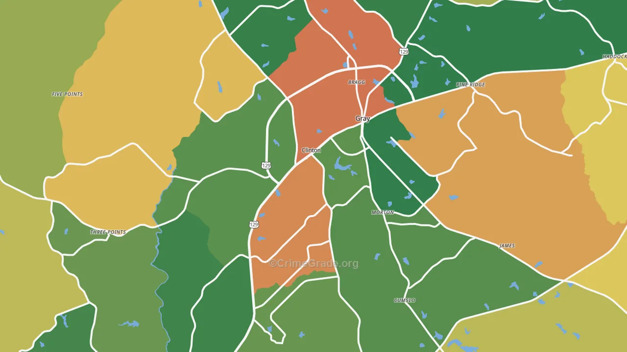 Gray, GA Map of Robbery Rates