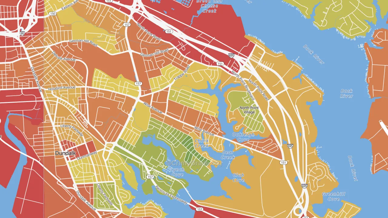 Gray Haven, Dundalk, MD Map of Robbery Rates