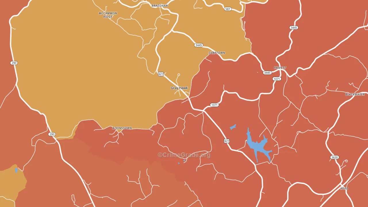Gray Hawk, KY Map of Robbery Rates