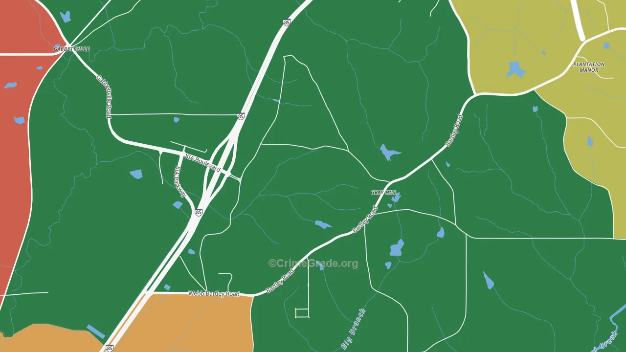 Gray Hill, GA Map of Robbery Rates