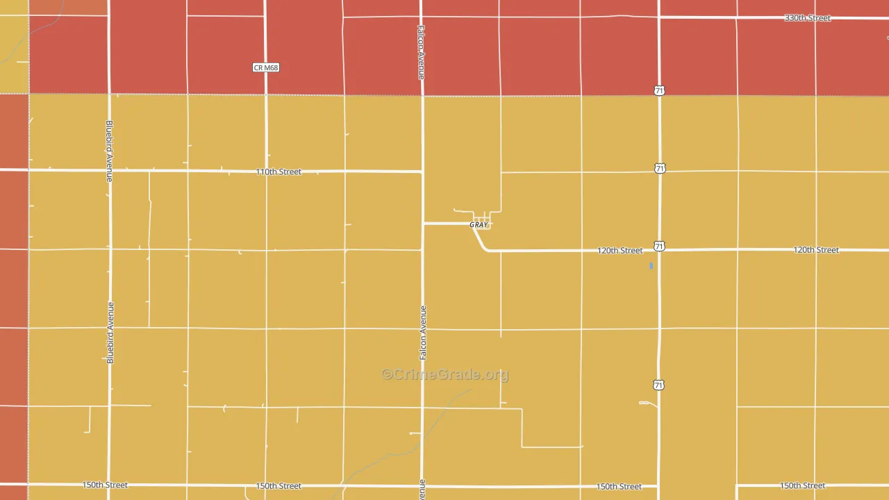 Gray, IA Map of Robbery Rates