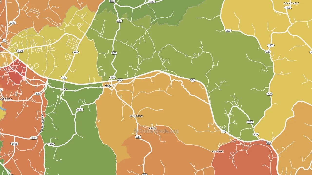 Gray, KY Map of Robbery Rates