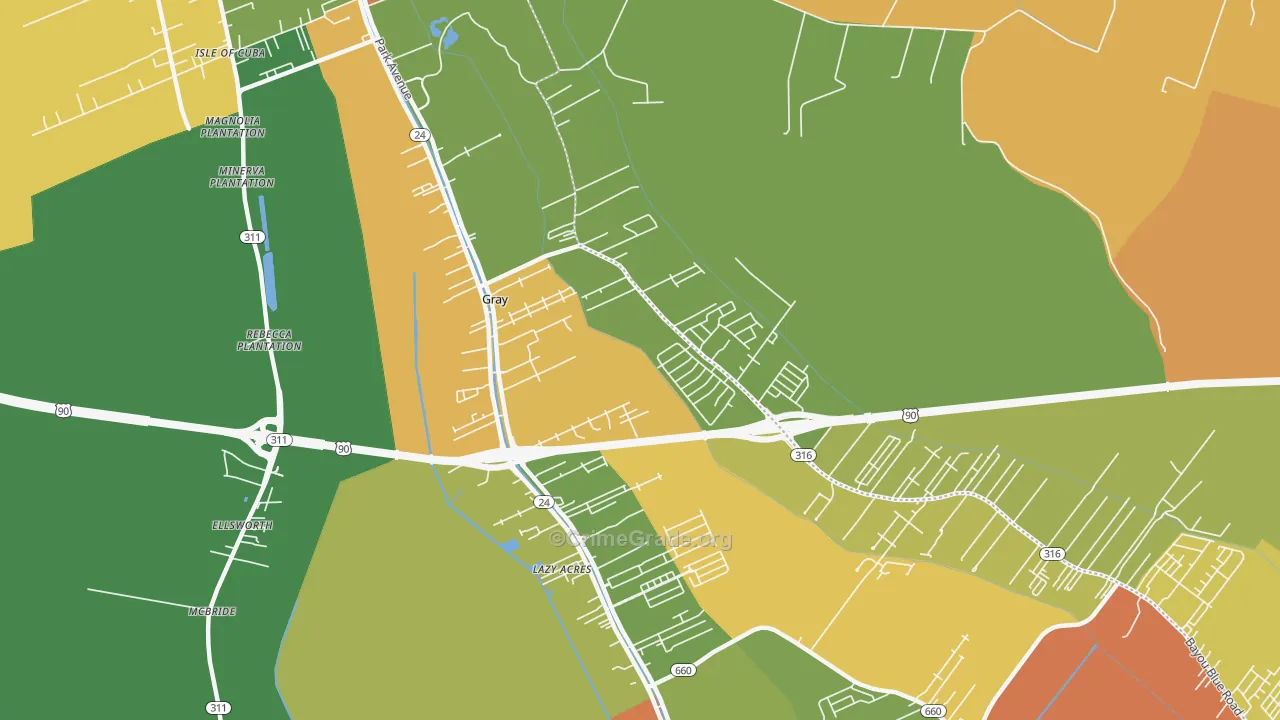 Gray, LA Map of Robbery Rates
