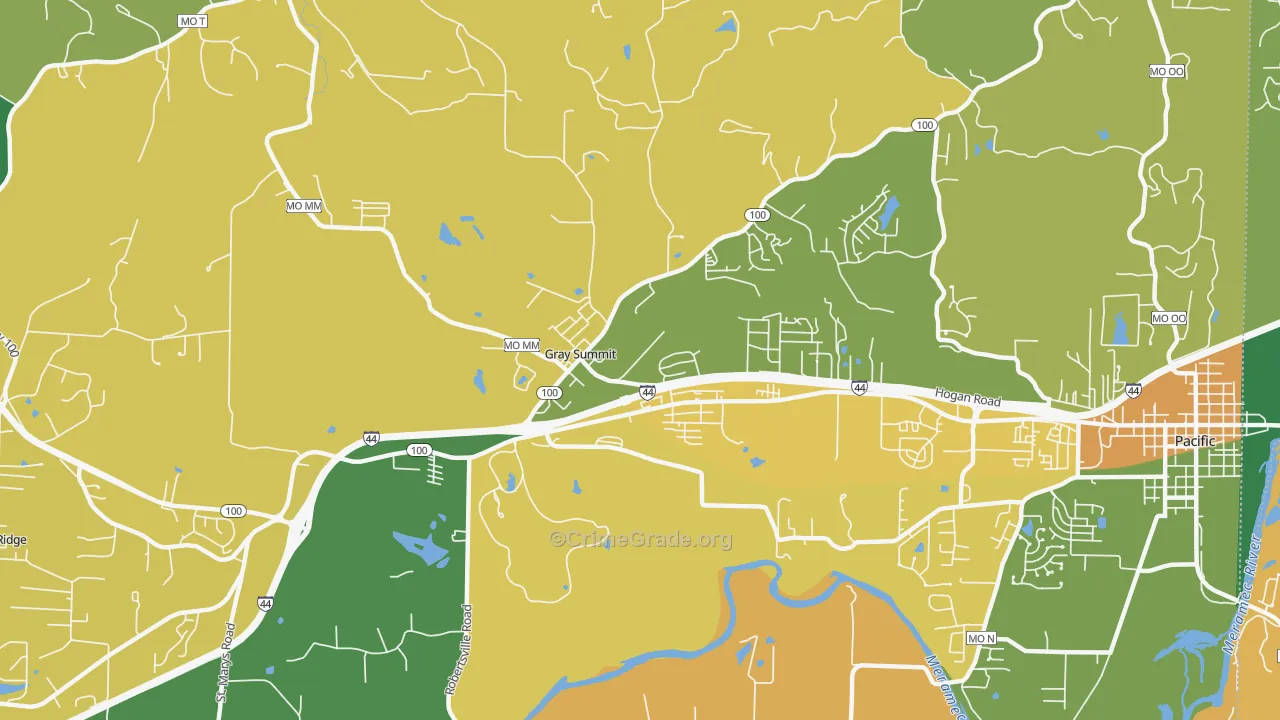 Gray Summit, MO Map of Robbery Rates