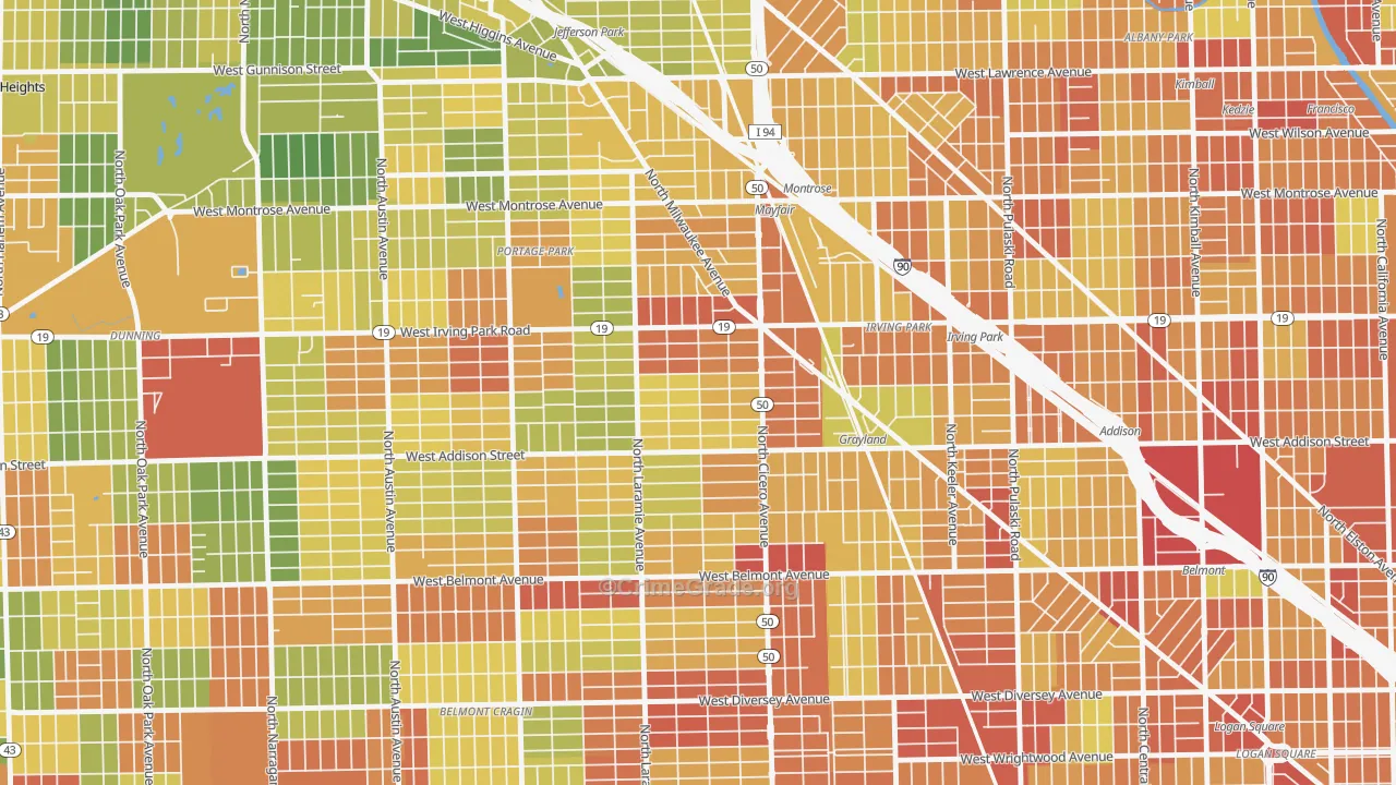 Grayland, Chicago, IL Map of Robbery Rates