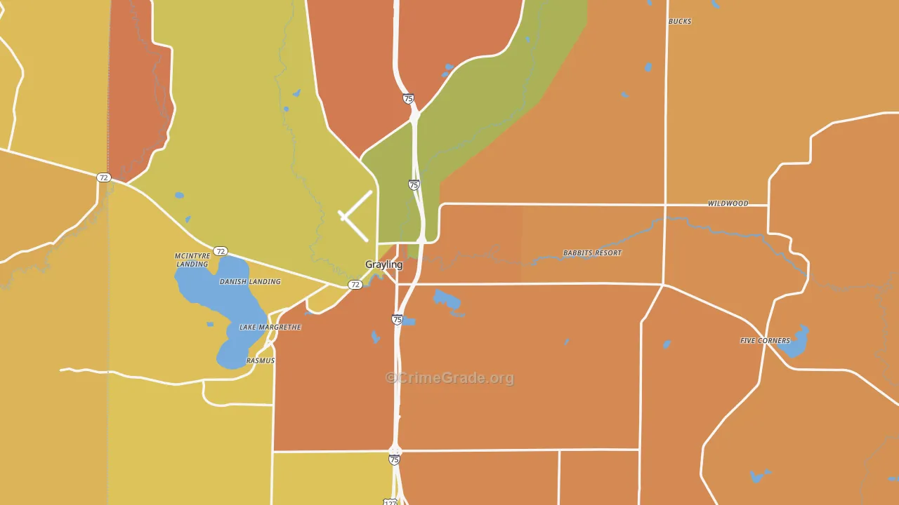 Grayling, MI Map of Robbery Rates