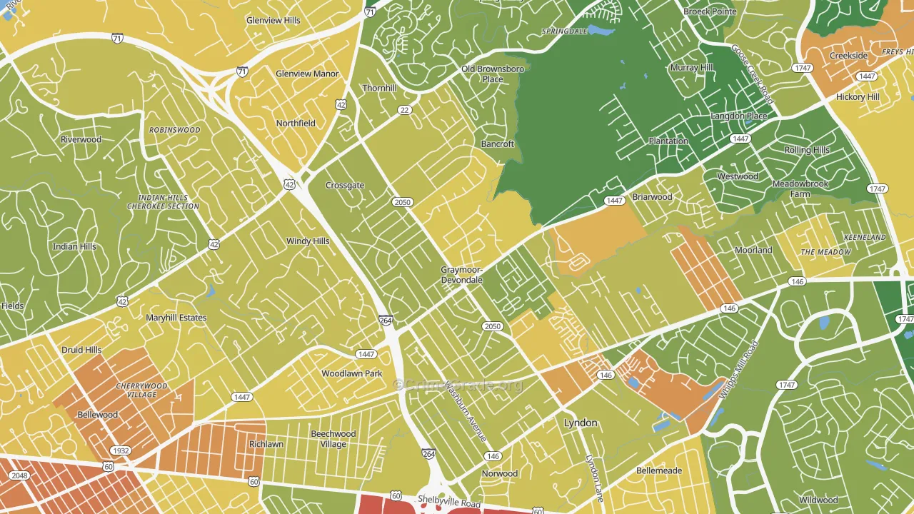 Graymoor-Devondale, KY Map of Robbery Rates