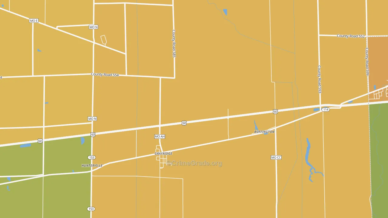 Grayridge, MO Map of Robbery Rates