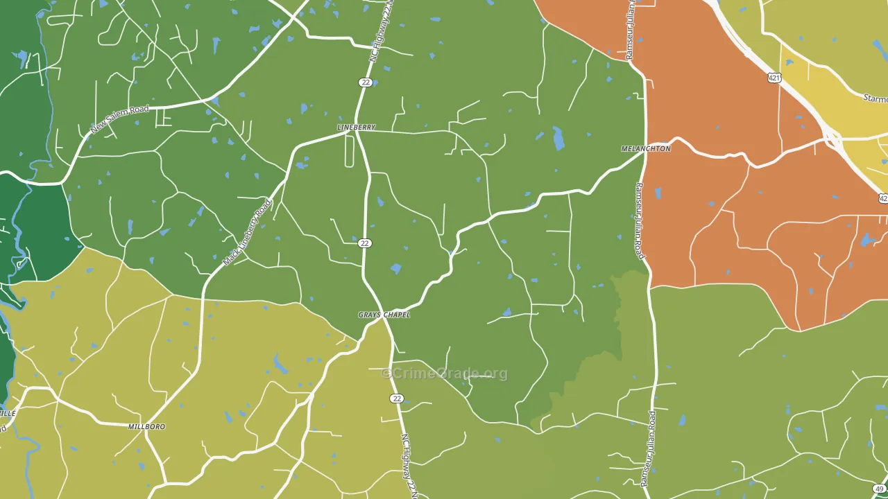 Grays Chapel, NC Map of Robbery Rates
