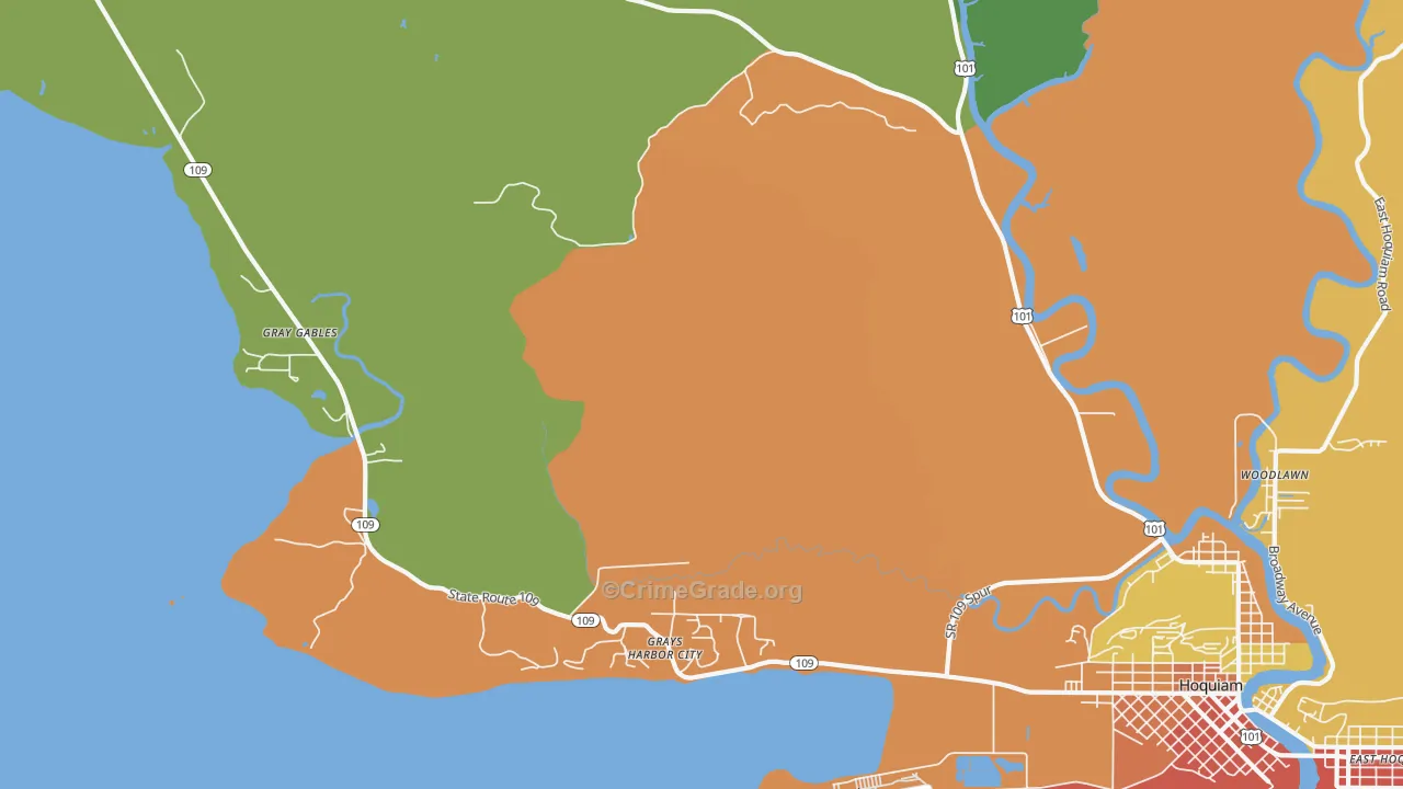Grays Harbor City, WA Map of Robbery Rates