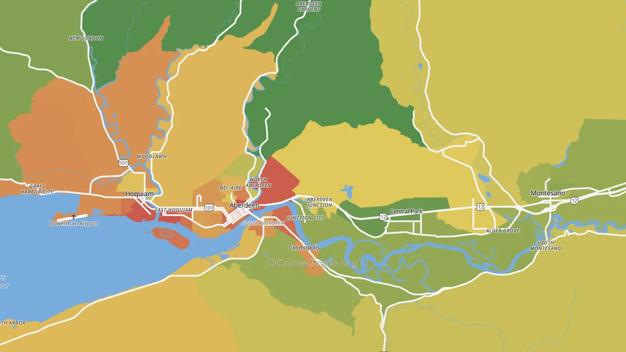 Grays Harbor County, WA Map of Robbery Rates