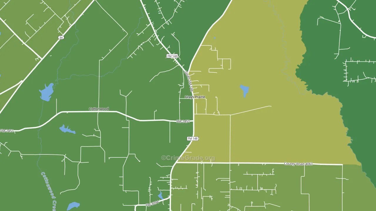 Grays Prairie, TX Map of Robbery Rates