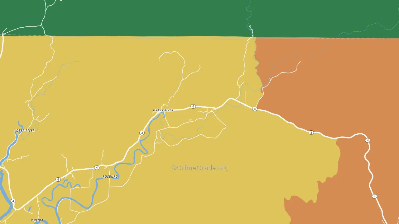 Grays River, WA Map of Robbery Rates