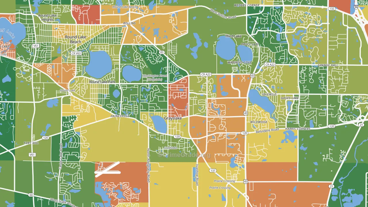 Grayslake, IL Map of Robbery Rates