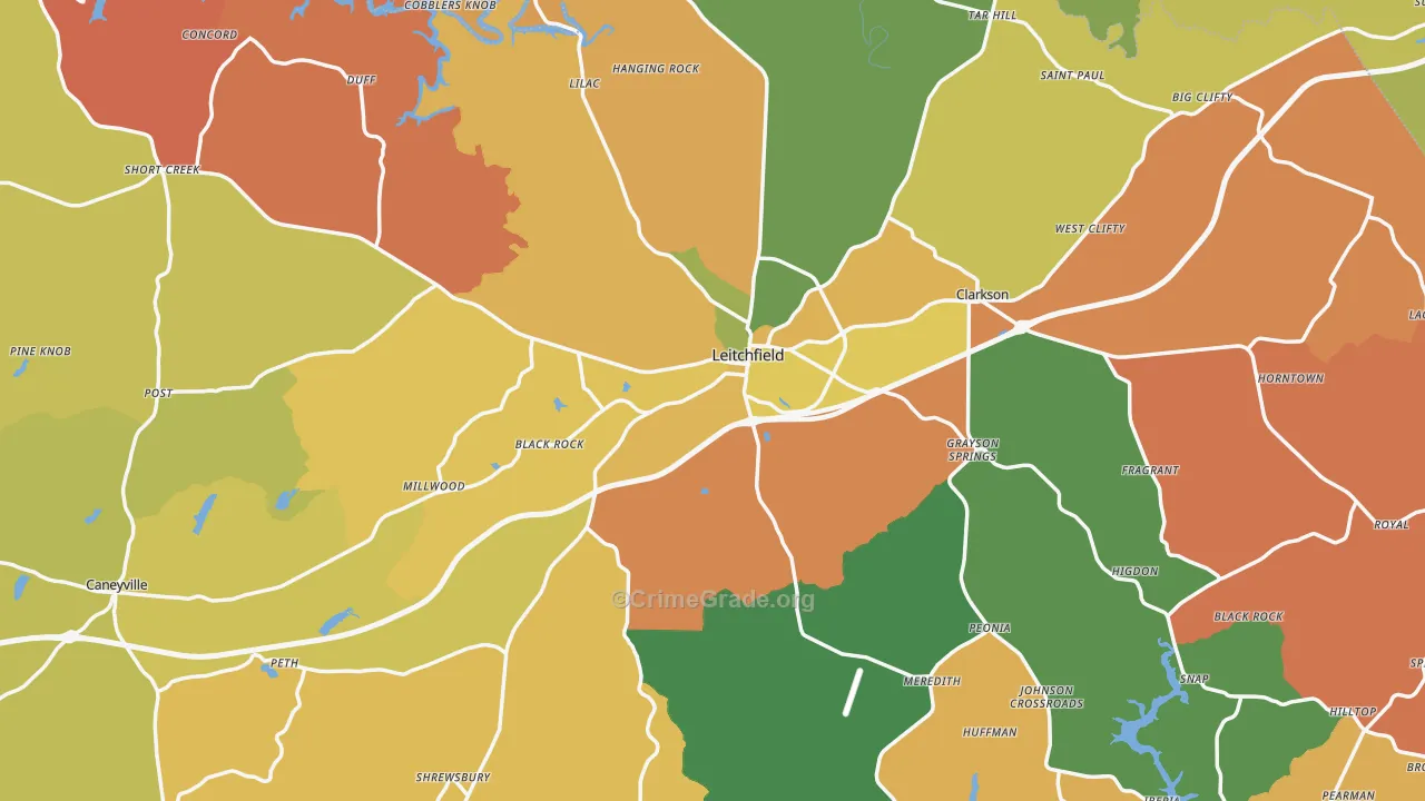 Grayson County, KY Map of Robbery Rates