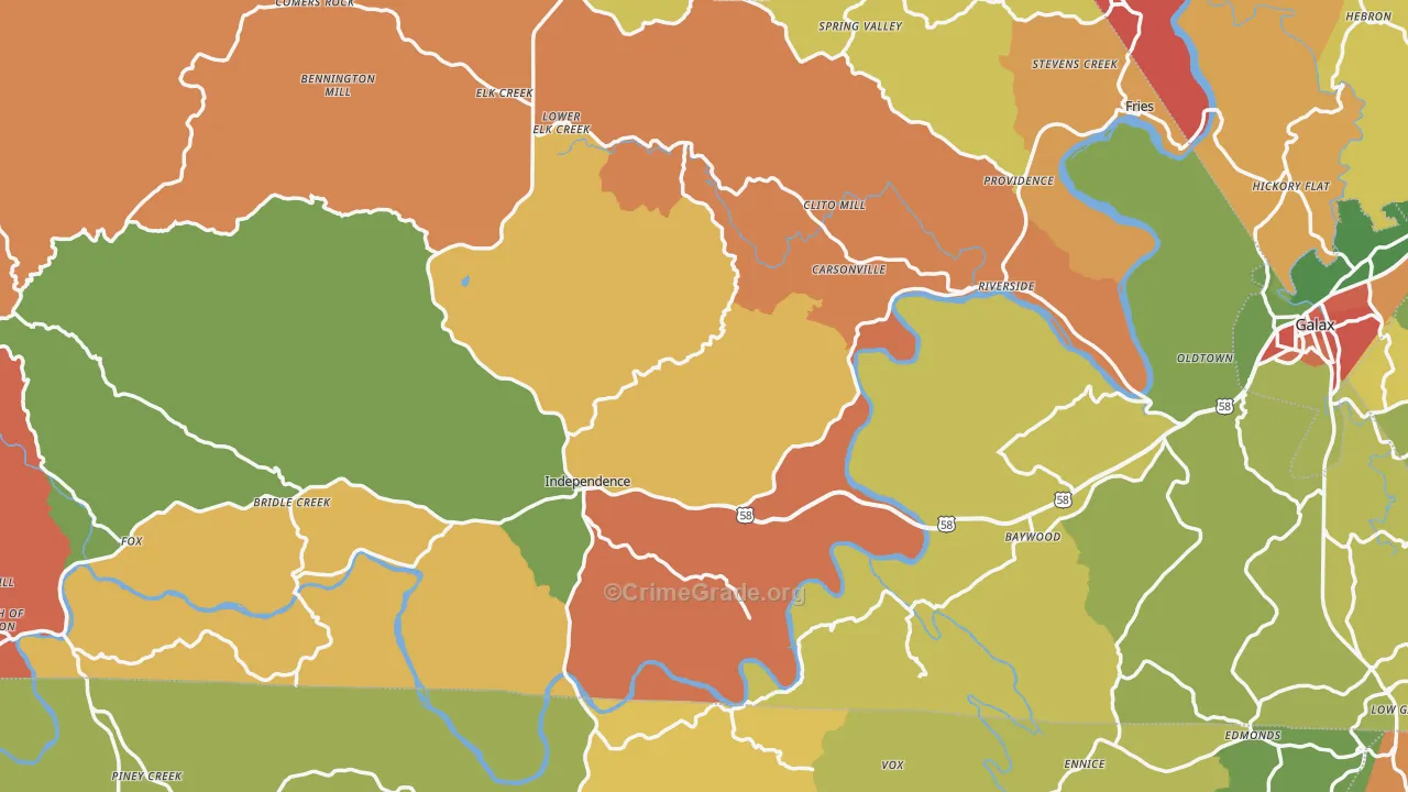 Grayson County, VA Map of Robbery Rates