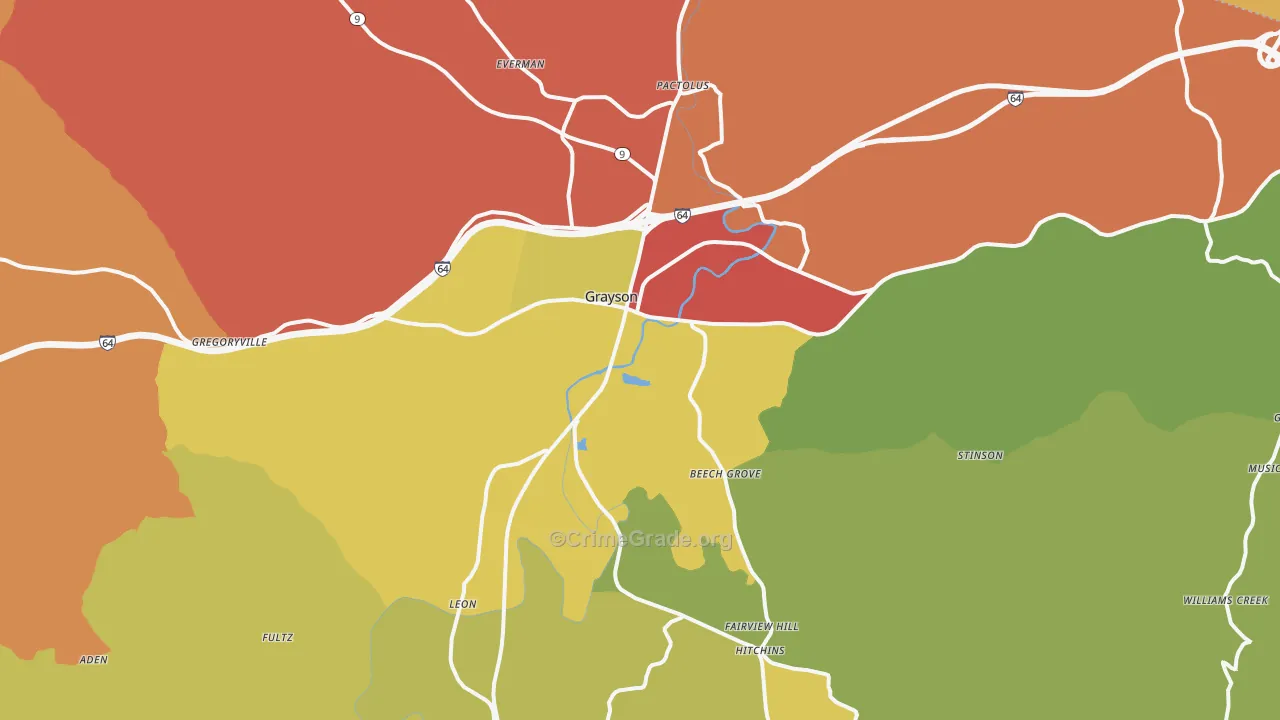 Grayson, KY Map of Robbery Rates